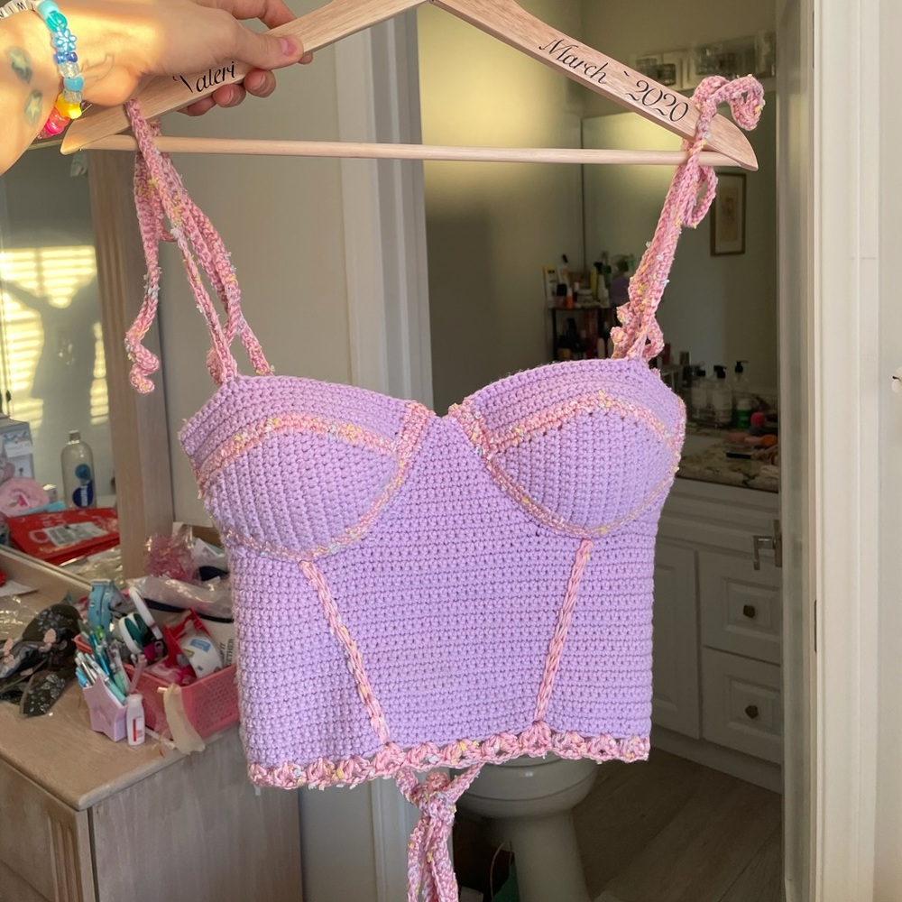 Handmade by me crochet pastel lavender corset top
